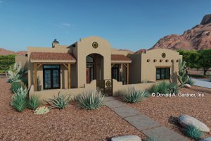 Adobe / Southwestern Exterior - Front Elevation Plan #929-684
