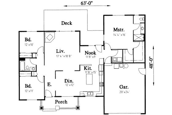 Floor Plan - Main Floor for Traditional House Plan #303-311 - 3 bed, 2 bath