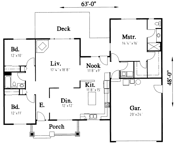 Traditional Style House Plan - 3 Beds 2 Baths 1786 Sq/Ft Plan #303-311 ...