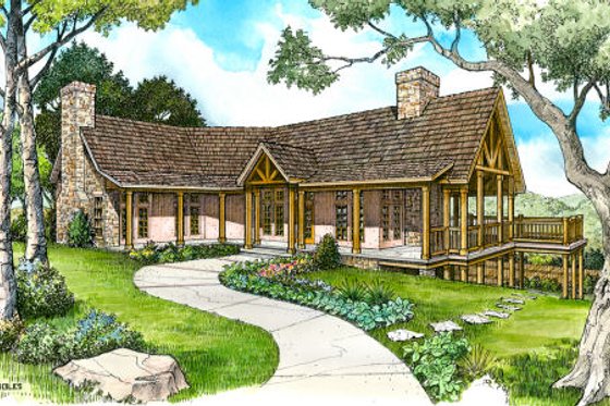 Exterior - Front Elevation for Country House Plan #140-111 - 3 bed, 3 bath