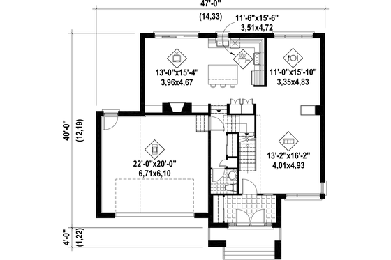 Floor Plan - Main Floor for Contemporary House Plan #25-4481 - 3 bed, 2.5 bath