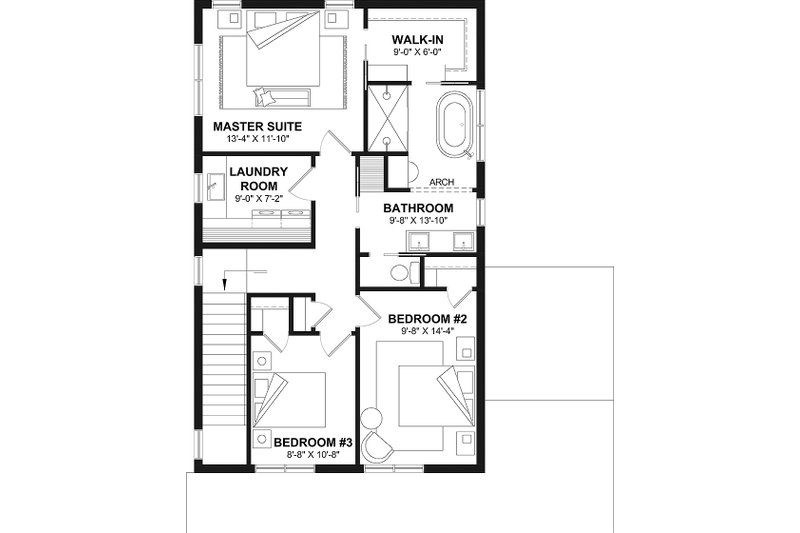 House Blueprint - Floor Plan - Upper Floor for Country House Plan #23-2832 - 3 bed, 1.5 bath