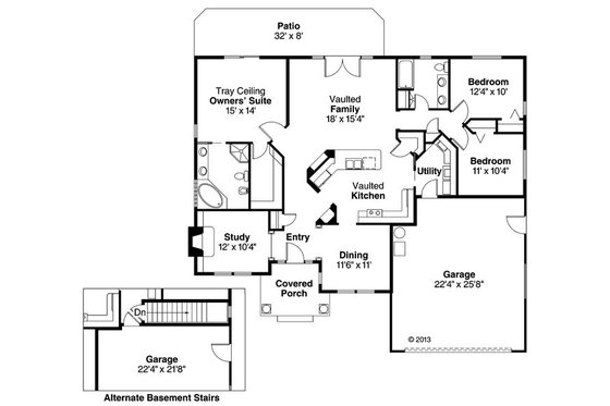 Floor Plan - Main Floor for Ranch House Plan #124-487 - 3 bed, 2 bath