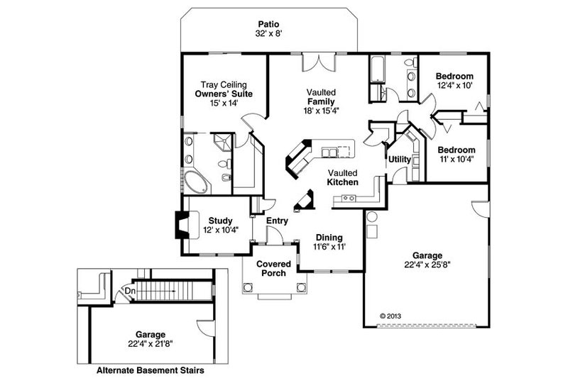 Home Plan - Floor Plan - Main Floor for Ranch House Plan #124-487 - 3 bed, 2 bath