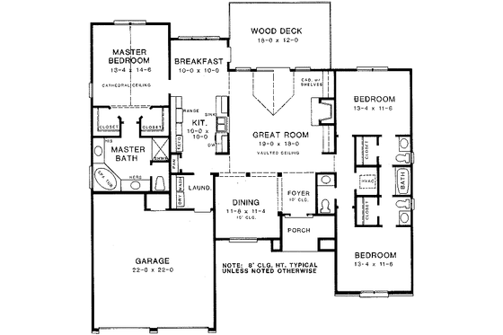 Floor Plan - Main Floor for Traditional House Plan #10-113 - 3 bed, 2.5 bath
