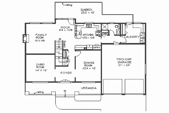 Floor Plan - Main Floor for Traditional House Plan #18-225 - 4 bed, 3 bath