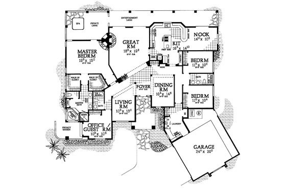 Floor Plan - Main Floor for Mediterranean House Plan #72-1010 - 4 bed, 3 bath
