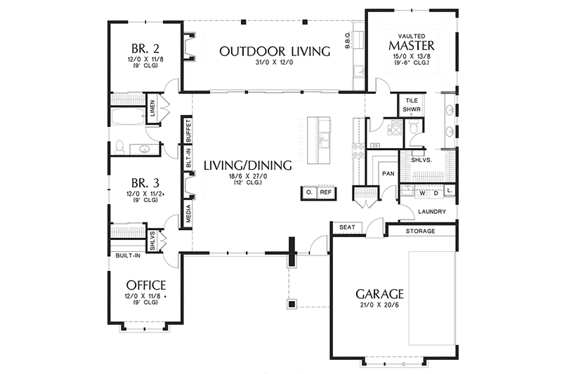 Home Plan - Floor Plan - Main Floor for Contemporary House Plan #48-917 - 3 bed, 2 bath