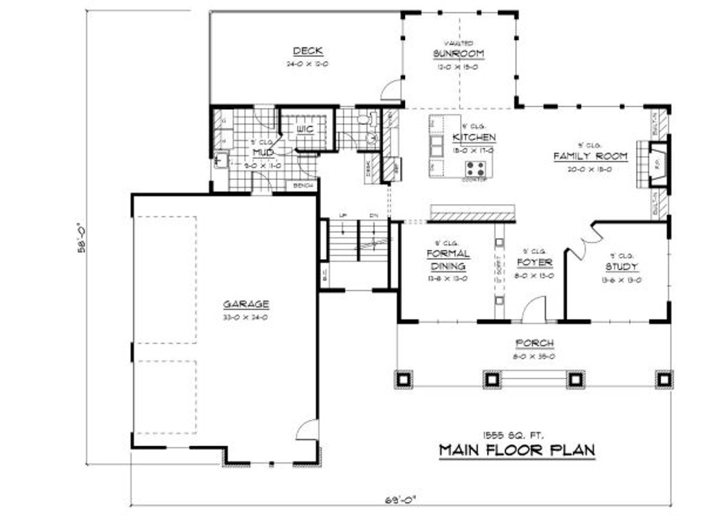 Floor Plan - Main Floor for Craftsman House Plan #51-289 - 4 bed, 2.5 bath