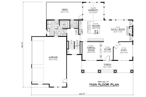 Floor Plan - Main Floor for Craftsman House Plan #51-289 - 4 bed, 2.5 bath