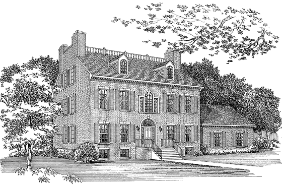 Exterior - Front Elevation 3 for Classical House Plan #72-805 - 4 bed, 3.5 bath