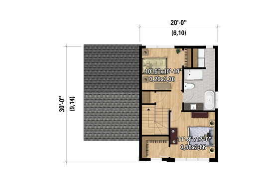 Floor Plan - Upper Floor for European House Plan #25-5015 - 2 bed, 1 bath