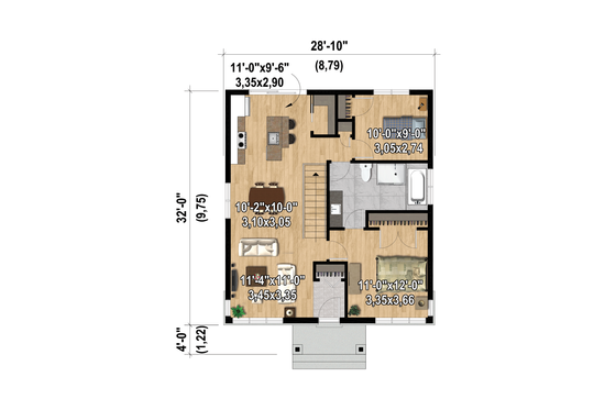 Floor Plan - Main Floor for Farmhouse House Plan #25-4994 - 2 bed, 1 bath