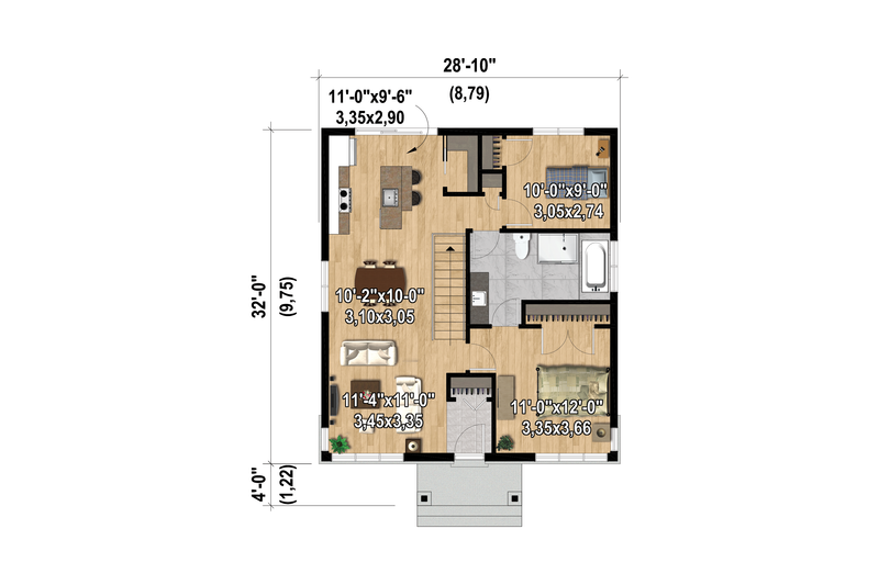 House Plan Design - Floor Plan - Main Floor for Farmhouse House Plan #25-4994 - 2 bed, 1 bath