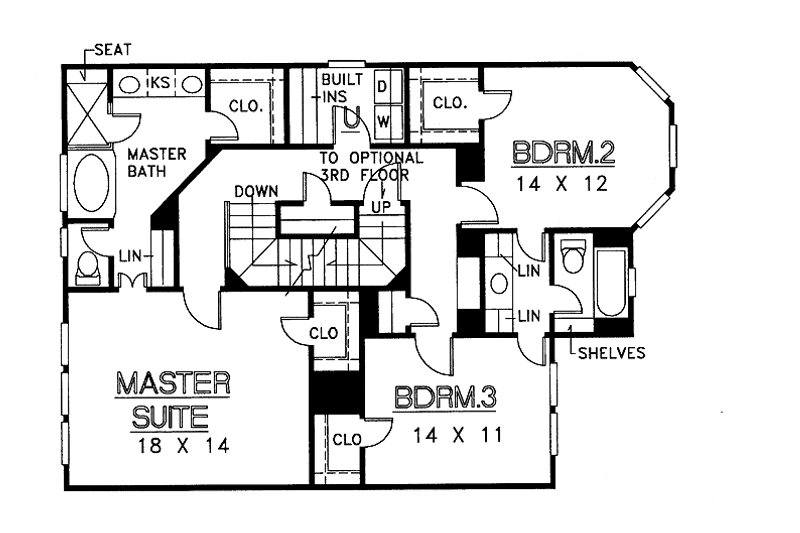House Blueprint - Floor Plan - Upper Floor for Country House Plan #974-15 - 3 bed, 2.5 bath