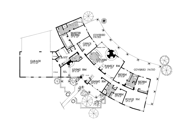 Architectural House Design - Floor Plan - Main Floor for Adobe / Southwestern House Plan #72-926 - 4 bed, 3.5 bath