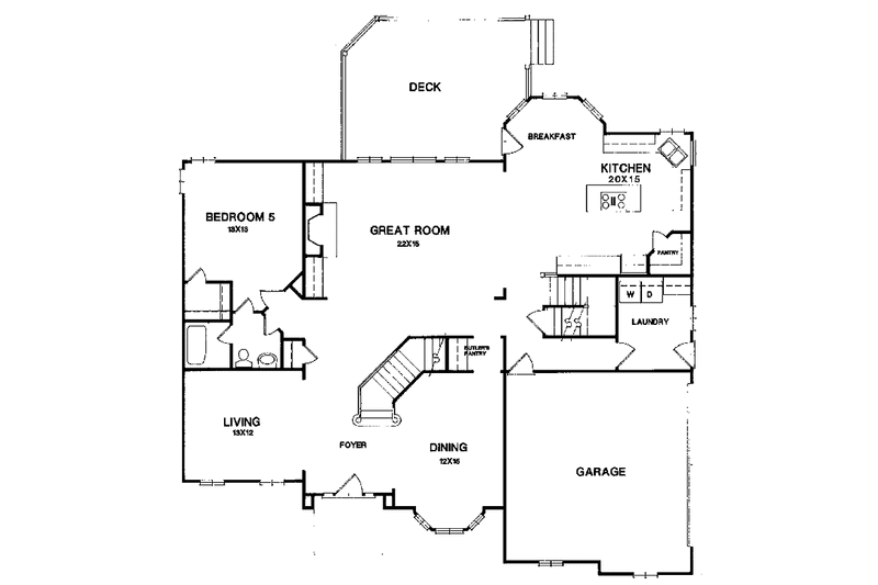 Architectural House Design - Floor Plan - Main Floor for Colonial House Plan #129-171 - 5 bed, 4 bath