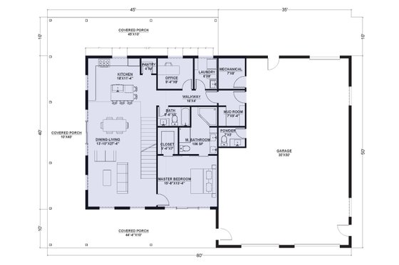 Floor Plan - Main Floor for Barndominium House Plan #1107-35 - 3 bed, 3.5 bath