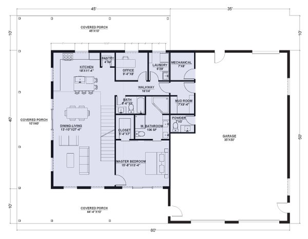 Barndominium Floor Plan - Main Floor Plan #1107-35