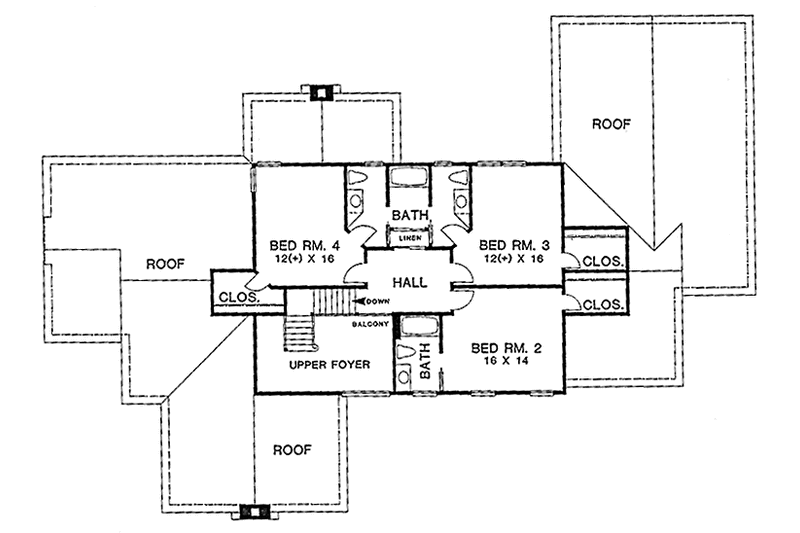 House Blueprint - Floor Plan - Upper Floor for European House Plan #1001-110 - 4 bed, 3.5 bath