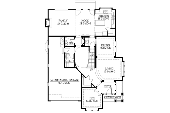 Floor Plan - Main Floor for Craftsman House Plan #132-448 - 4 bed, 3.5 bath