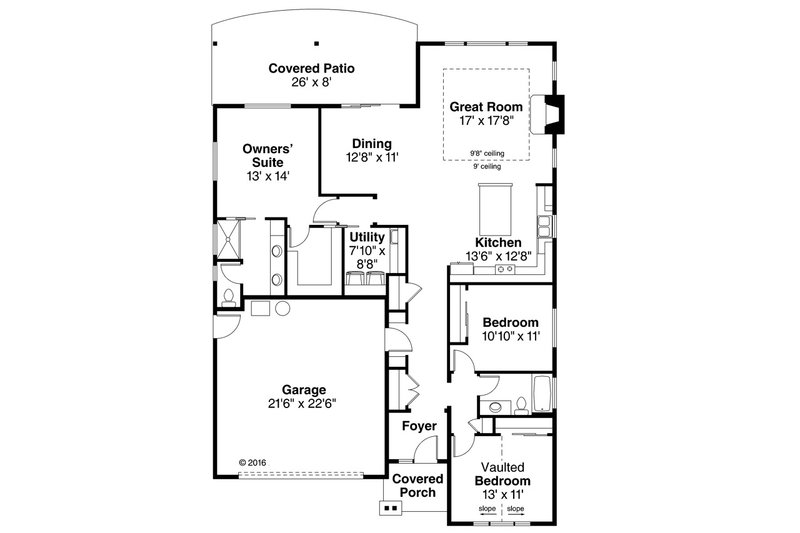 Architectural House Design - Floor Plan - Main Floor for Cottage House Plan #124-1058 - 3 bed, 2 bath