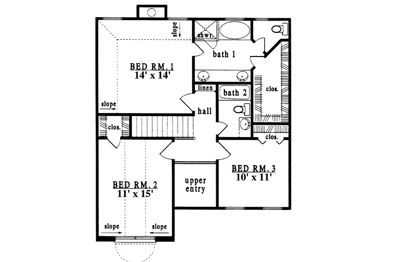 House Design - Floor Plan - Upper Floor for Country House Plan #42-594 - 3 bed, 2.5 bath