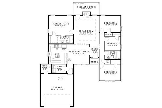 Floor Plan - Main Floor for Craftsman House Plan #17-2808 - 4 bed, 2 bath