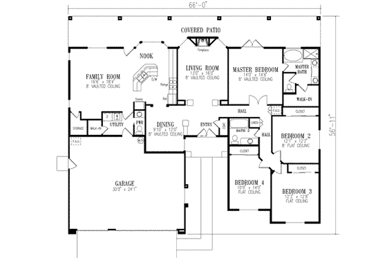 Floor Plan - Main Floor for Adobe / Southwestern House Plan #1-481 - 4 bed, 2.5 bath