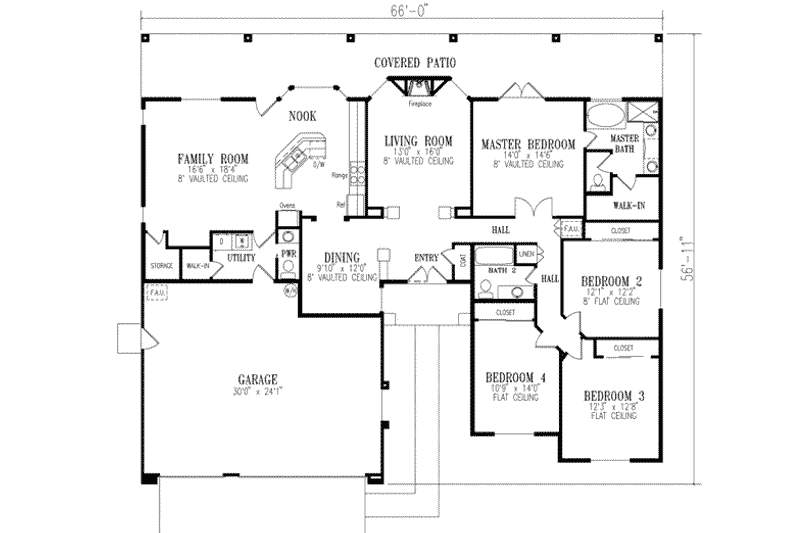Dream House Plan - Floor Plan - Main Floor for Adobe / Southwestern House Plan #1-481 - 4 bed, 2.5 bath