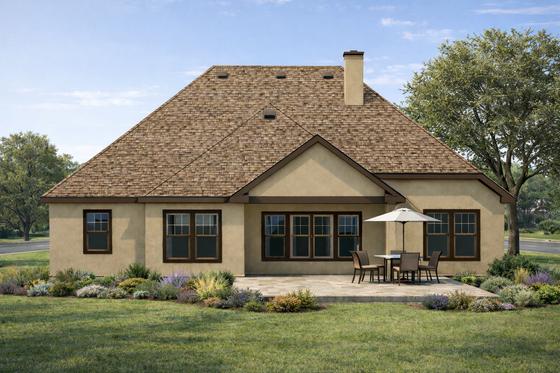 Exterior - Rear Elevation for European House Plan #20-1396 - 2 bed, 2 bath