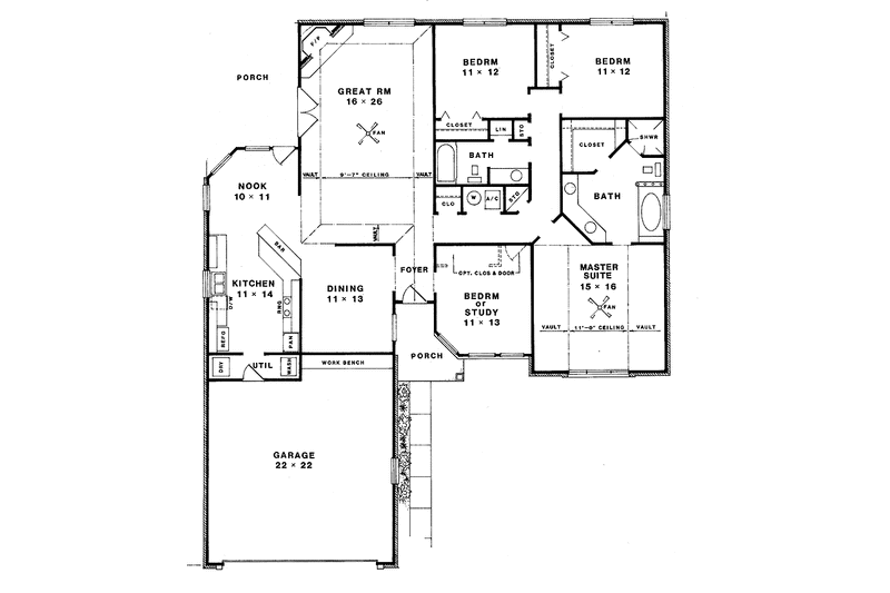 Home Plan - Floor Plan - Main Floor for Craftsman House Plan #14-261 - 4 bed, 2 bath