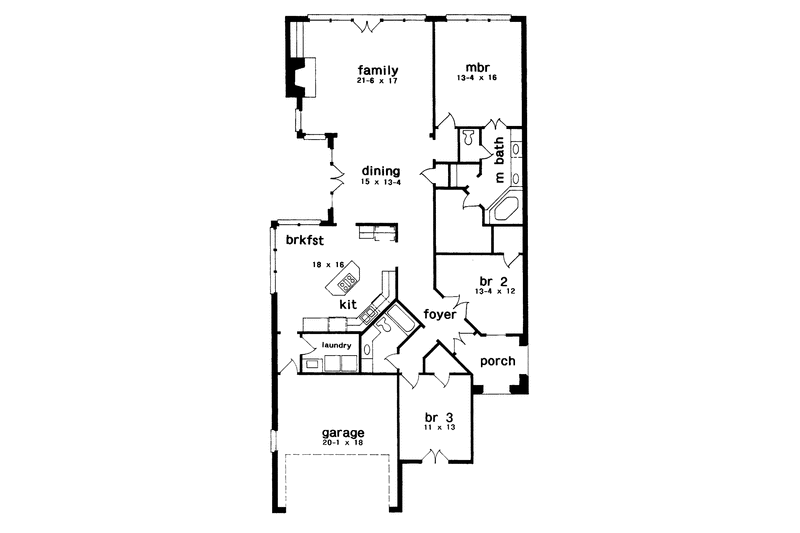 Architectural House Design - Floor Plan - Main Floor for Country House Plan #301-130 - 3 bed, 2 bath