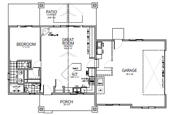 Floor Plan - Main Floor for Farmhouse House Plan #112-170 - 1 bed, 1.5 bath