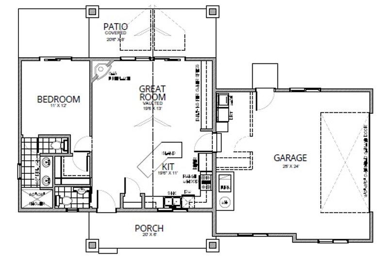 Dream House Plan - Floor Plan - Main Floor for Farmhouse House Plan #112-170 - 1 bed, 1.5 bath