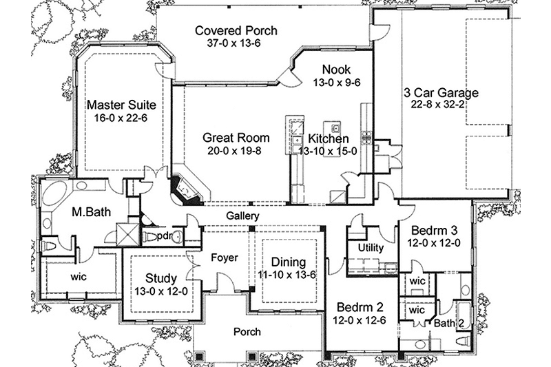 Dream House Plan - Floor Plan - Main Floor for Country House Plan #120-202 - 3 bed, 2.5 bath