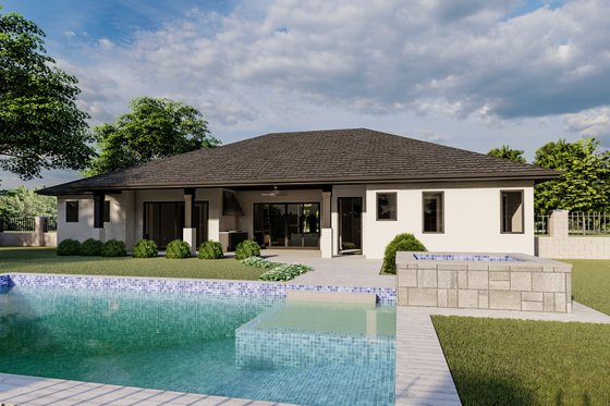 Exterior - Rear Elevation for Mediterranean House Plan #455-256 - 3 bed, 2.5 bath