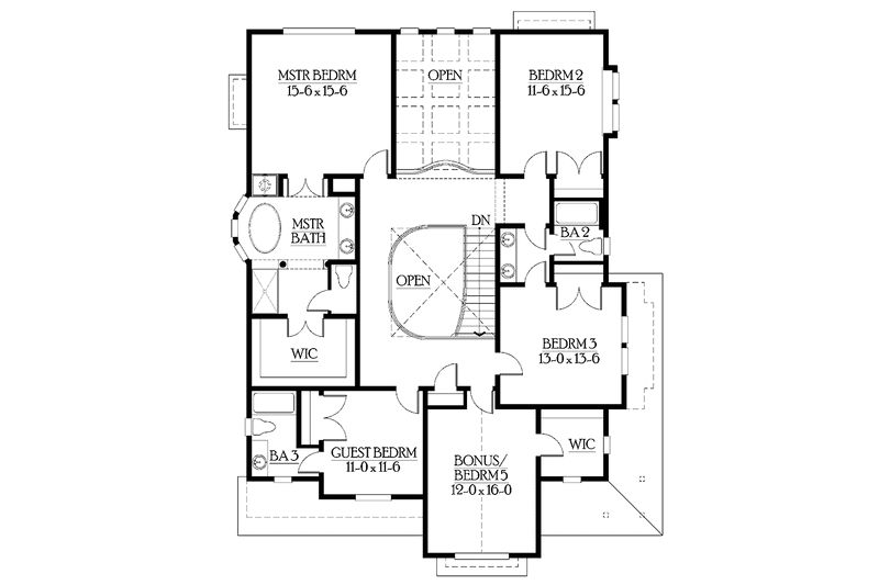Dream House Plan - Floor Plan - Upper Floor for Craftsman House Plan #132-448 - 4 bed, 3.5 bath