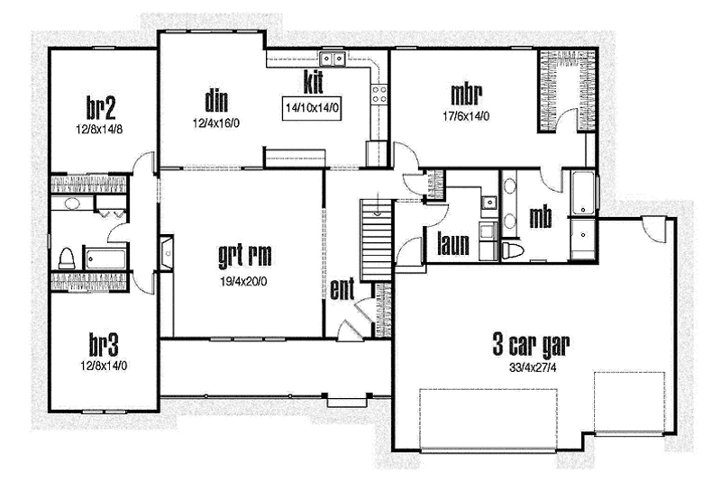 House Blueprint - Floor Plan - Main Floor for Traditional House Plan #435-13 - 3 bed, 2 bath