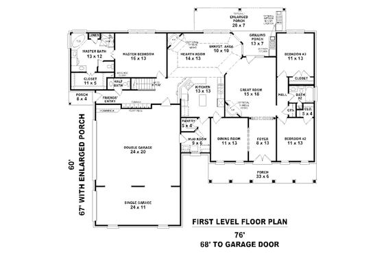 Floor Plan - Main Floor for Traditional House Plan #81-13826 - 3 bed, 2.5 bath