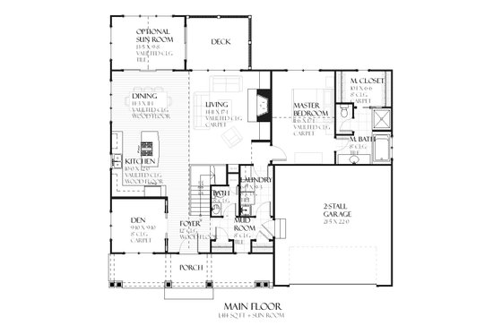 Craftsman style house plan, Ranch design, main level floor plan
