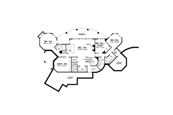 Floor Plan - Lower Floor for European House Plan #929-864 - 4 bed, 4.5 bath