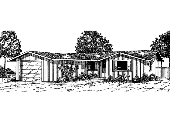 Exterior - Front Elevation 3 for Ranch House Plan #60-674 - 2 bed, 1 bath