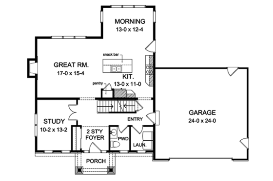 Floor Plan - Main Floor for Traditional House Plan #1010-143 - 3 bed, 2.5 bath