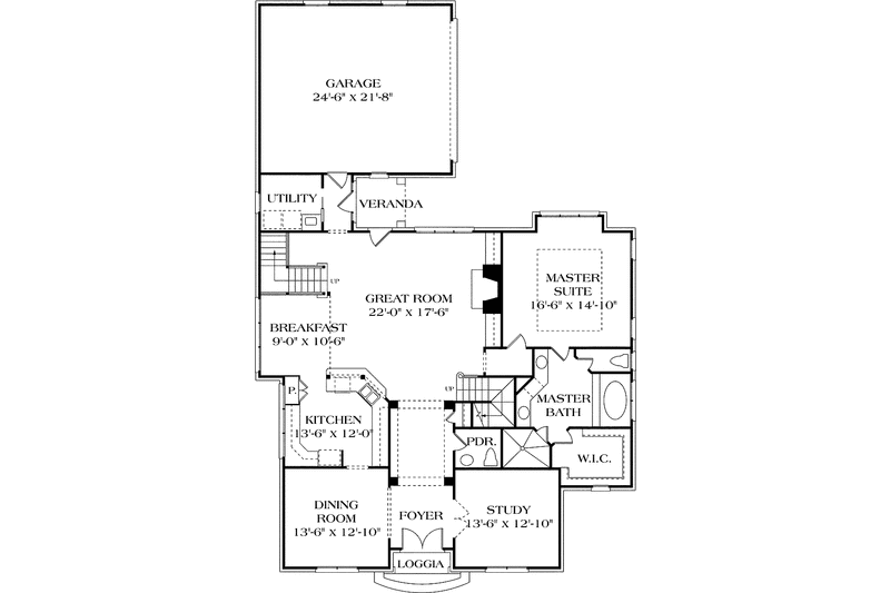 Architectural House Design - Floor Plan - Main Floor for Country House Plan #453-437 - 3 bed, 3.5 bath