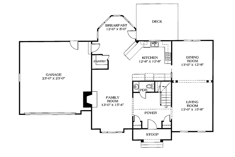 Dream House Plan - Floor Plan - Main Floor for Colonial House Plan #453-145 - 4 bed, 2.5 bath