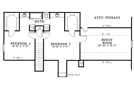 Floor Plan - Upper Floor for Colonial House Plan #17-2728 - 3 bed, 2.5 bath