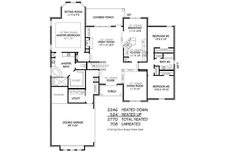 European Style House Plan - 3 Beds 2 Baths 2770 Sq Ft Plan #424-253 