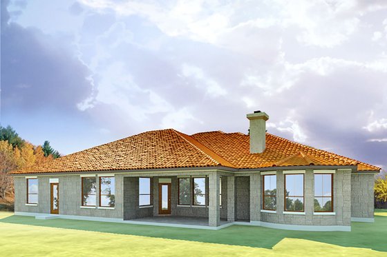 Exterior - Rear Elevation for Mediterranean House Plan #80-165 - 4 bed, 3 bath