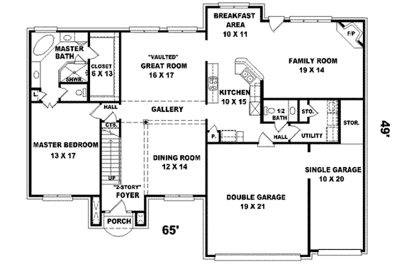 Floor Plan - Main Floor for Traditional House Plan #81-544 - 4 bed, 3.5 bath